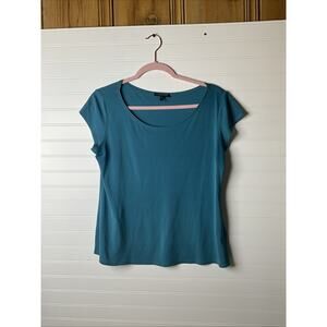 Eileen Fisher Shirt Women's PM Blue 100% Silk Tank Top Jersey Scoop Neck